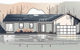 A residential building with visible elemental damages like a broken roof due to heavy rain