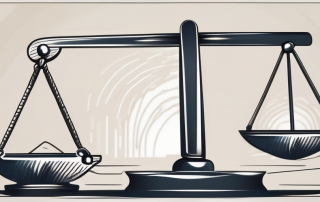 A balanced scale with a shield on one side and a gavel on the other