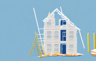 A house under construction with various insurance policy documents scattered around it