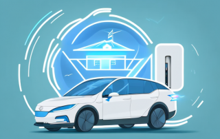 A residential building with a wallbox for electric cars in the foreground