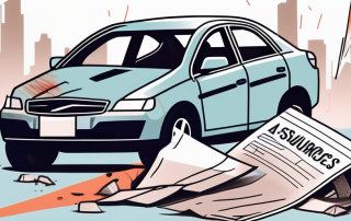 A car crash scene with visible damages on the car