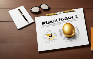 A life insurance policy document next to a golden retirement nest egg