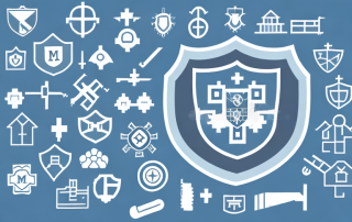 Various insurance symbols such as a shield