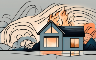 A house being affected by various elemental forces such as flood