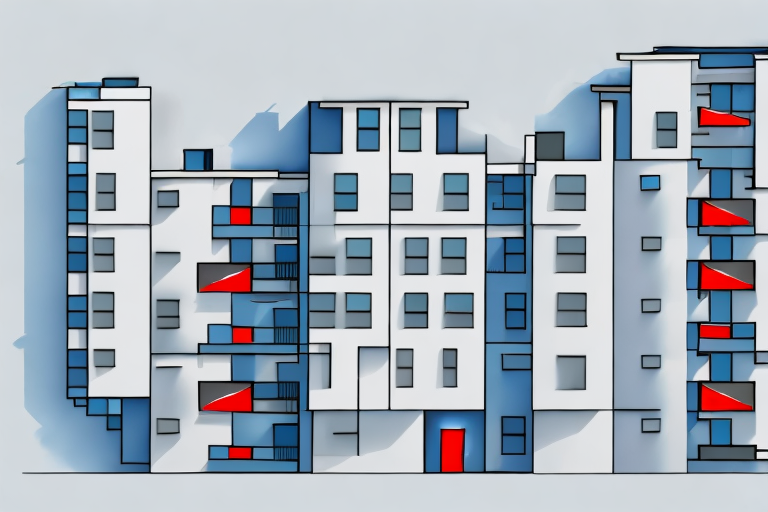A multi-story residential building with various fire safety doors installed at key points such as stairways and hallways