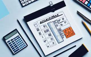 A residential building with a calculator and a checklist