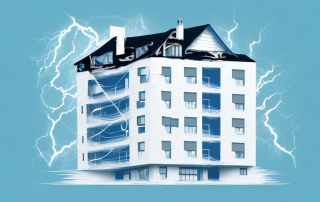 A residential building with visible protective layers symbolizing different aspects of home insurance such as fire