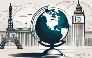 A globe with various international landmarks