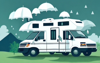 A well-equipped motorhome parked in a scenic location