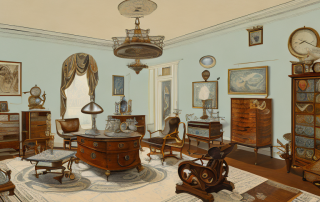A home interior with various valuable items such as antique furniture