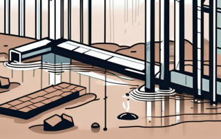 A construction site with various elements like a falling brick
