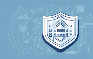 A residential building with an insurance protection shield symbol hovering over it