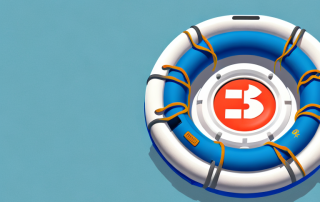 A lifebuoy tied to a bank building with a safety net underneath