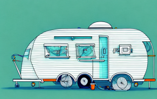 A secured caravan parked in a scenic camping spot