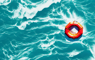 A life buoy floating on a turbulent sea