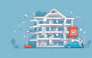 A condominium with a protective shield symbolizing insurance