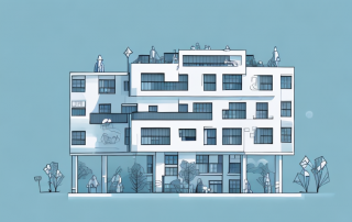 An apartment building with a protective shield symbolizing the gebäudehaftpflichtversicherung (building liability insurance)