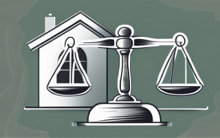 A balance scale where on one side there's a house (representing real estate) and on the other side there's a gavel (representing legal protection)