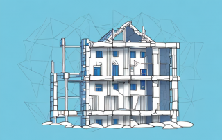 A partially constructed house with a protective shield around it