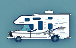 A motorhome with a visible insurance shield symbol