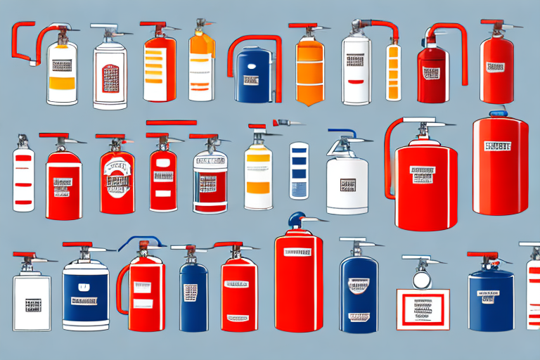 Various types of fire extinguishers positioned strategically in a commercial building layout