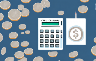 A calculator next to a building