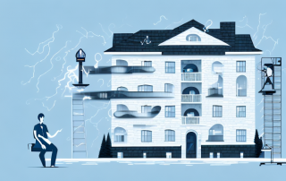 A residential building with visible protective elements like a fire alarm