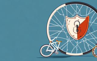 A bicycle with a broken lock next to a shield symbolizing protection