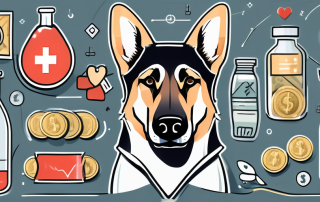 A german shepherd dog wearing a protective shield