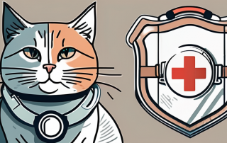 A cat sitting next to a safety shield