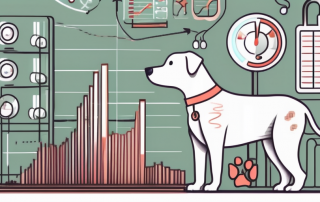 A worried pet surrounded by medical equipment and a rising graph to represent increasing veterinary costs