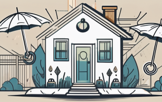 A house surrounded by various insurance symbols like a shield
