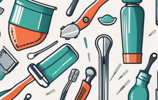 Various dental tools like a toothbrush
