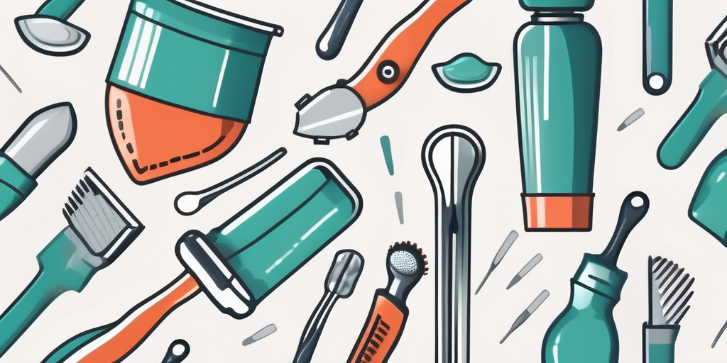 Various dental tools like a toothbrush
