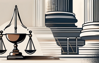 A balanced scale with a gavel on one side and a shield (symbolizing protection) on the other
