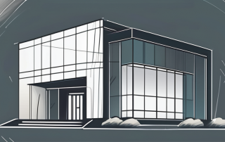 A newly constructed building with a protective shield symbol hovering over it