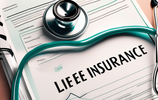 A life insurance policy document with a stethoscope wrapped around it