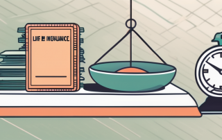 A life insurance policy and a health insurance card on a scale