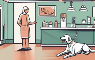 A dog in a veterinary clinic setting