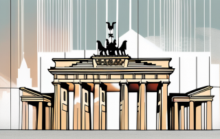 A symbolic representation of germany (like the brandenburg gate or the german flag) protected under a large