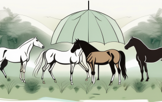 Several different breeds of horses in a peaceful