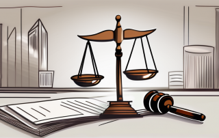 A balanced scale with a gavel on one side and a will document on the other