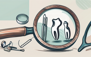 A magnifying glass examining different dental tools