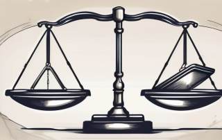 A balance scale where one side holds a briefcase symbolizing the profession and the other side holds a shield representing legal protection