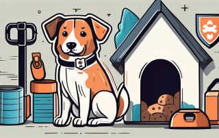 A dog with a collar tag shaped like a shield