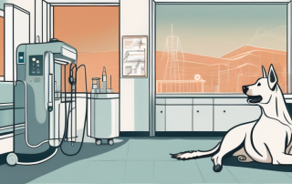 A dog calmly undergoing an mrt scan in a veterinary clinic setting