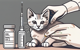 A young cat getting a vaccine at a vet clinic