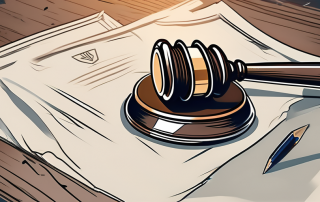 A broken gavel (symbolizing divorce) and a shield (symbolizing insurance)