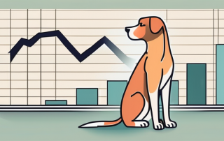 A worried pet (like a dog or cat) looking at a rising graph