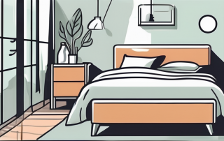 A single bedroom with various elements like a bed
